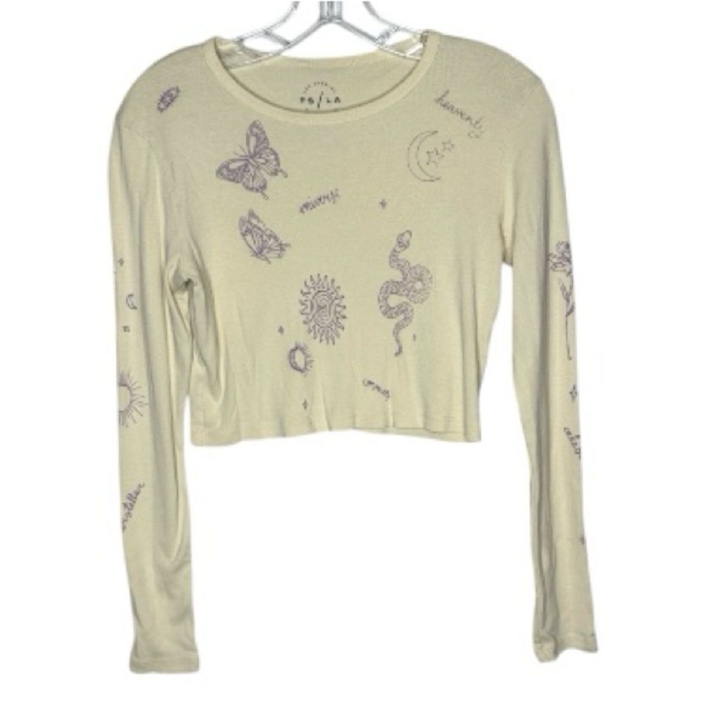 PacSun‎ Long Sleeve Butterfly/celestrial Design Crop Top. Size Small.